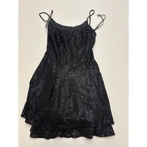 VTG Y2K Sequin Mini Black Dress Whimsigoth Vamp Fairy Grunge Size M